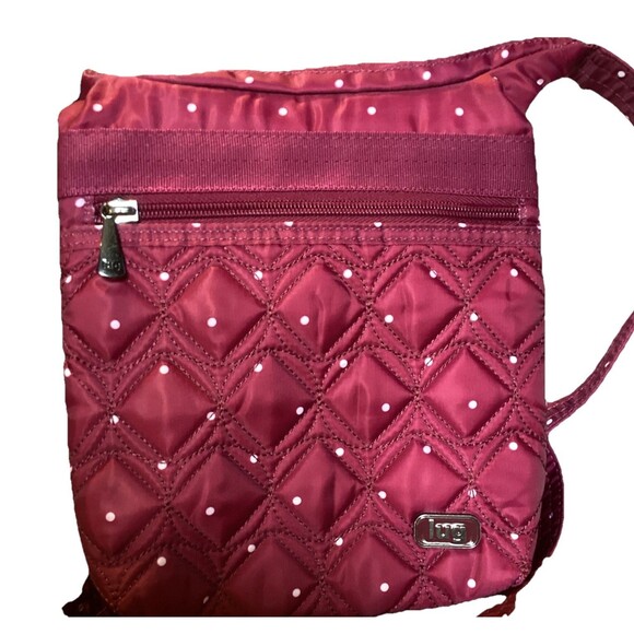Lug Skipper SE Crossbody Purse/ Raspberry Red/White Polka Dot Adjustable RFID - Picture 2 of 16